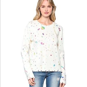 FATE lightweight paint splatter distressed hem sweater